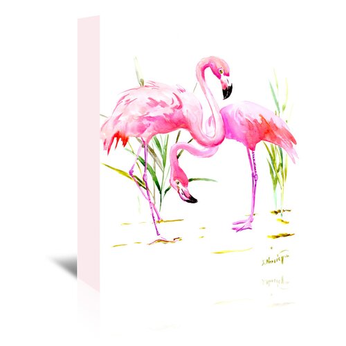 East Urban Home Two Flamingos Painting Print on Wrapped Canvas